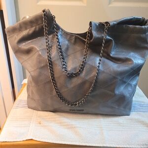 Gray Oversized Tote with Chain Handles